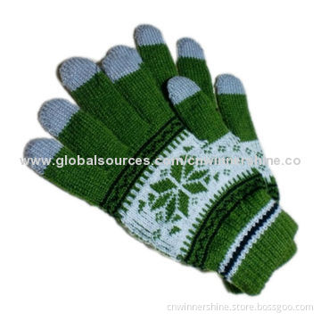 Gloves with Winter Warm Snowflake, 3-fingers Touch Screen for Smartphone/iPod Tablet, OEM Customized